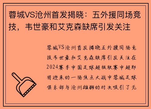 蓉城VS沧州首发揭晓：五外援同场竞技，韦世豪和艾克森缺席引发关注