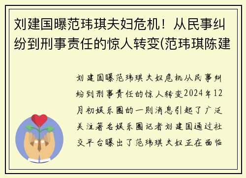 刘建国曝范玮琪夫妇危机！从民事纠纷到刑事责任的惊人转变(范玮琪陈建州婚纱照)