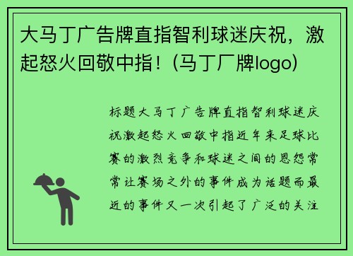 大马丁广告牌直指智利球迷庆祝，激起怒火回敬中指！(马丁厂牌logo)