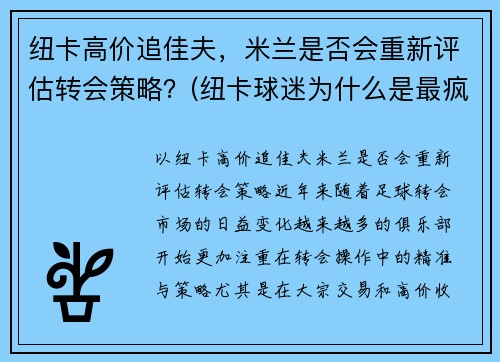 纽卡高价追佳夫，米兰是否会重新评估转会策略？(纽卡球迷为什么是最疯狂的球迷)